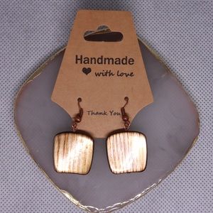 #002 Brown square earrings w/bronze